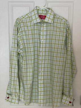 Men's Light Green Plaid Button-Up Shirt